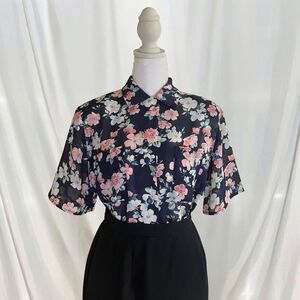 Vintage French Sheer Florals Short-Sleeve Shirt | 1970s Parisian Chic